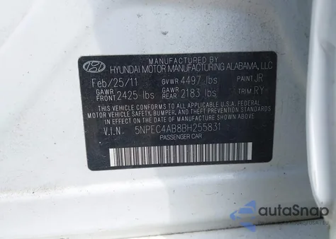 2011 Hyundai Sonata Se 2.0T from USA, damaged, VIN 5NPEC4AB8BH255831